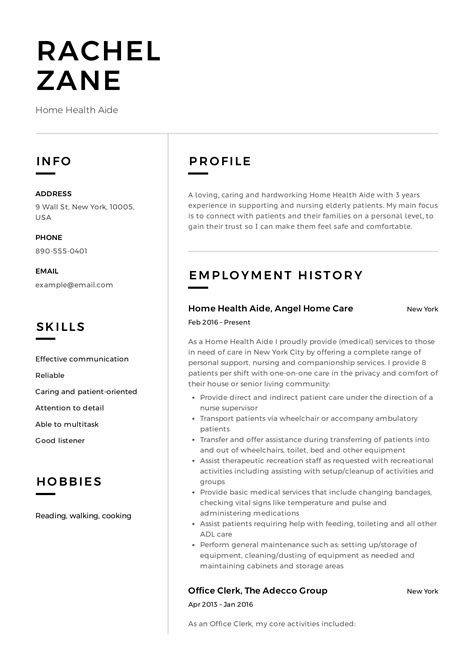 Hha Resume Template