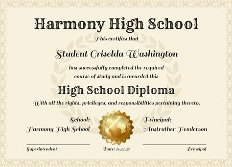 High School Diploma Template Free