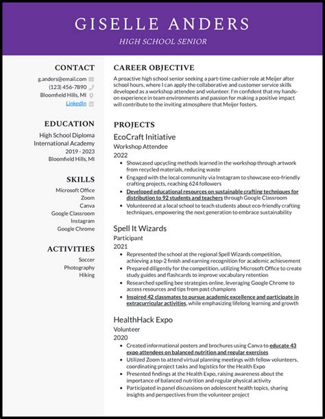High School Senior Resume Template