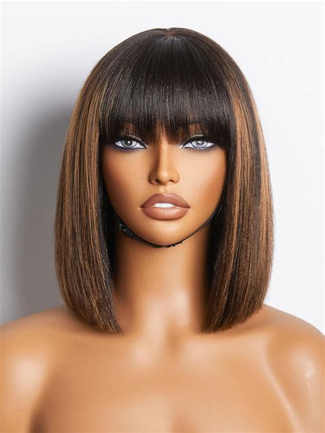 Highlight Your Sophistication with Brown Bangs Straight Short Wigs