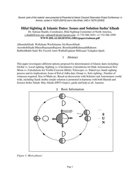 Hilal Sighting Islamic Dates Issues And Solution Insha PDF