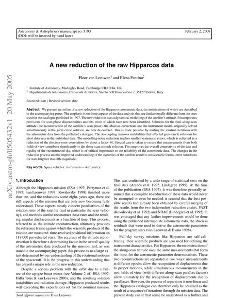 Hipparcos, the New Reduction of the Raw Data 1st Edition Kindle Editon