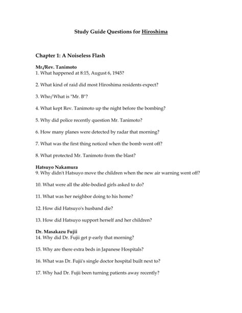 Hiroshima Study Guide Questions Answers PDF