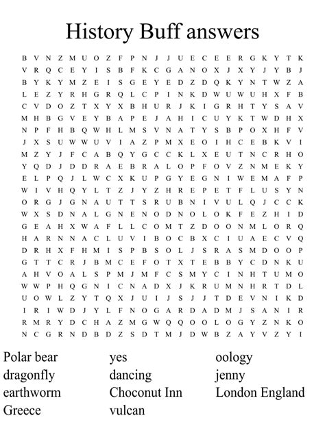 History Buff Word Search Plus Answer Doc