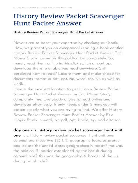 History Review Packet Scavenger Hunt Answer Doc