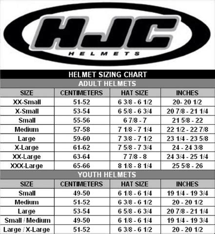 Hjc Helmet Sizes Chart