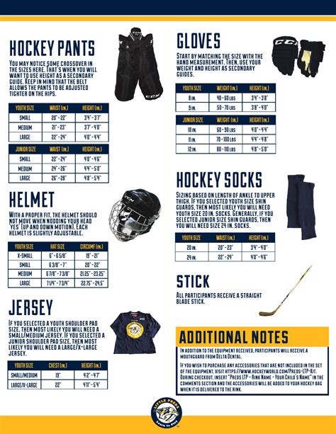 Hockey Gear Size Chart