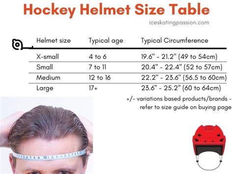 Hockey Helmet Size Chart