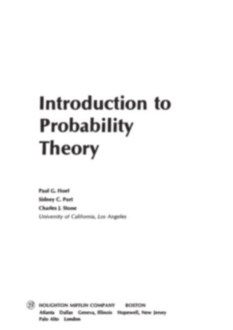 Hoel Port Stone Introduction Probability Theory Solutions Epub