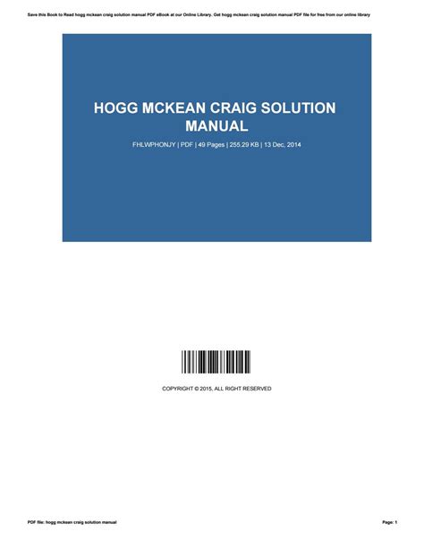 Hogg Mckean Craig Solution Manual Doc