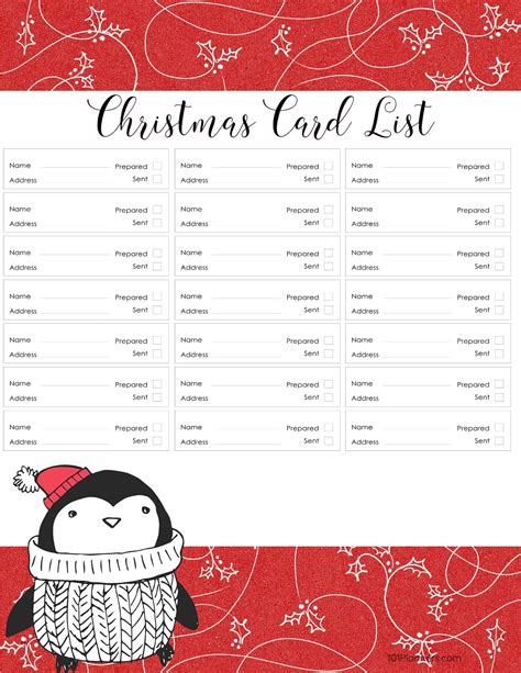 Holiday Card List Template