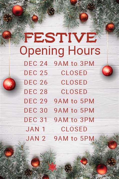 Holiday Hours Table