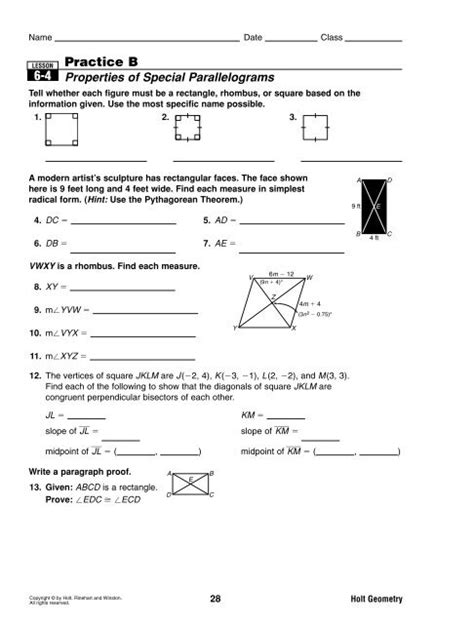 Holt Geometry 6 Practice B Answers Epub