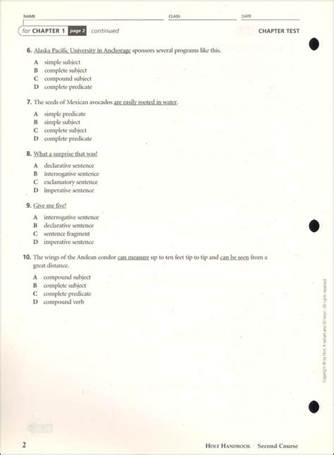 Holt Handbook Second Course Answer Key PDF