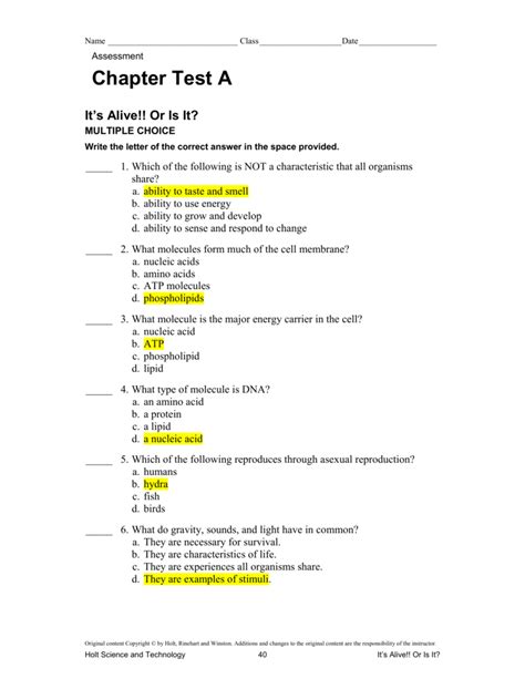 Holt Life Science Review Answer Key Reader