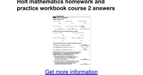 Holt Mathematics Course 2 Practice Workbook Answers PDF