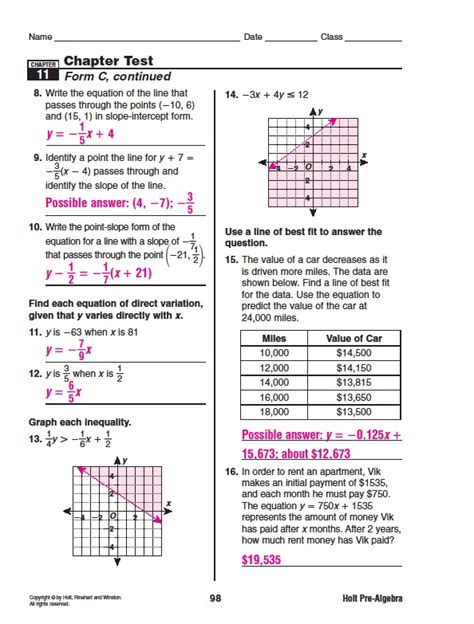 Holt Middle School Math Course 2 Answer Key PDF