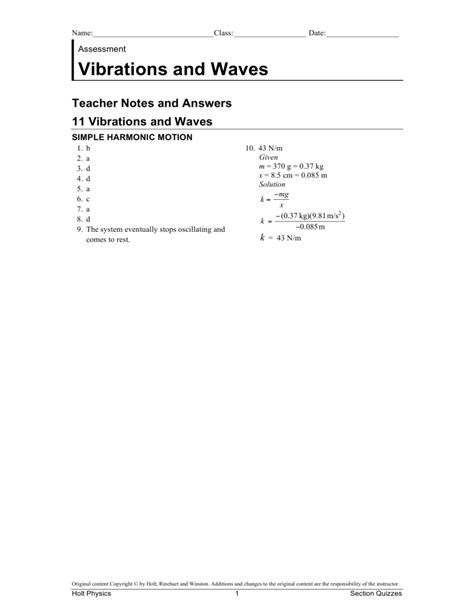 Holt Physics Assessment Vibrations And Waves Answers Doc