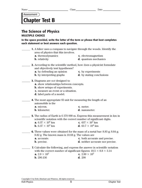 Holt Physics Chapter 2 Test B Answers Reader