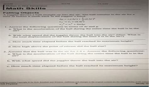 Holt Physics Math Skills Falling Objects Answers Doc