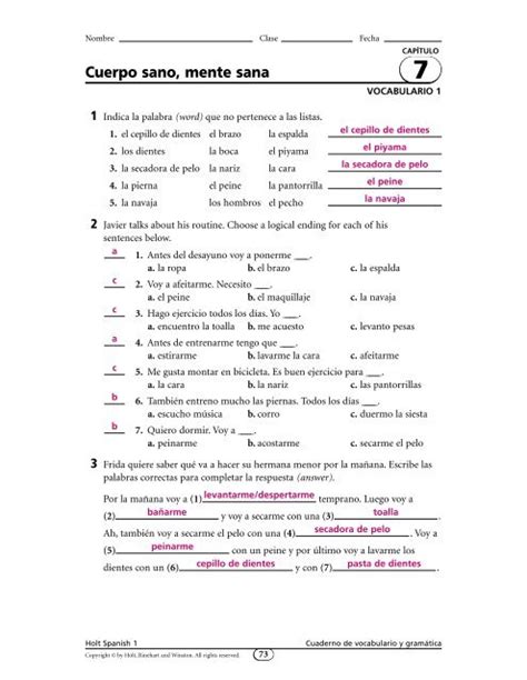 Holt Spanish 1 Workbook Answer Key Chapter 4 Kindle Editon