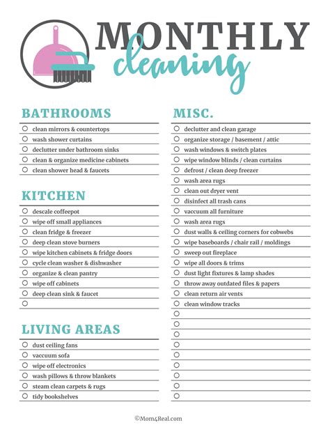 Home Cleaning List Printable