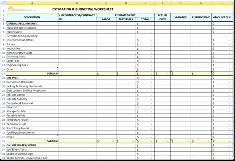 Home Improvement Spreadsheet Template