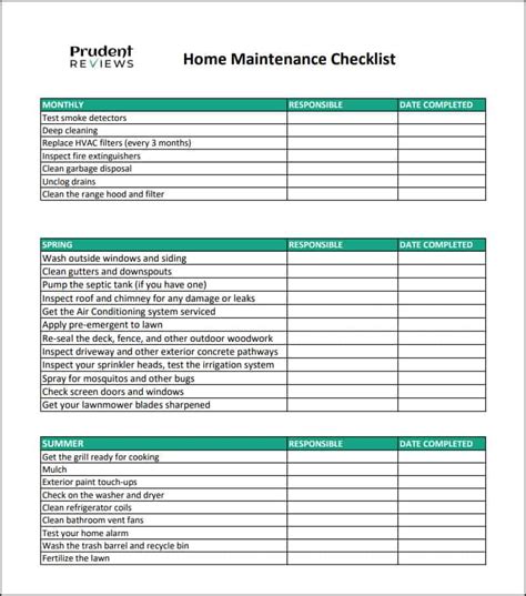 Home Maintenance Checklist Printable