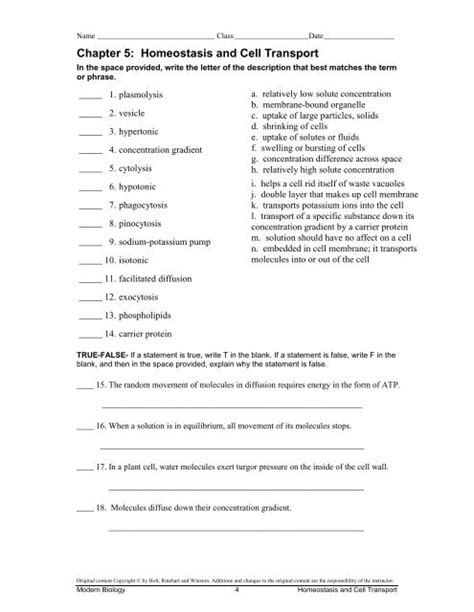 Homeostasis And Cell Transport Answers Modern Biology Epub