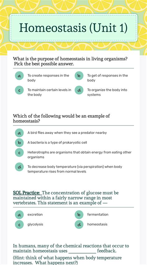 Homeostasis Worksheets And Answers PDF