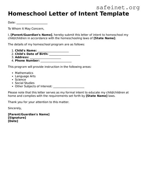 Homeschool Letter Of Intent Template
