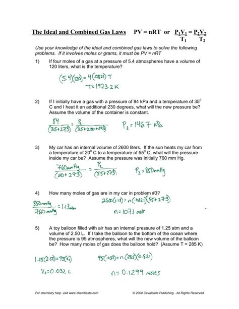 Homework Packet Combined Gas Laws Answer Key Reader