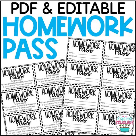 Homework Pass Template Editable Free