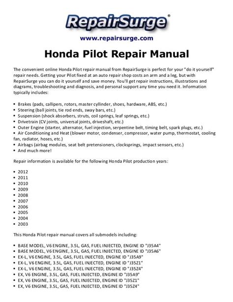 Honda Pilot Repair Manual Pdf Ebook Reader