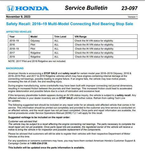 Honda Rod Bearing Recall: A Call to Action for Owners