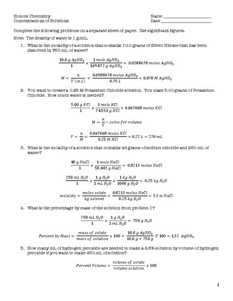 Honors Chemistry Common Assessment Answers PDF