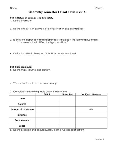 Honors Chemistry Semester 1 Final Review Answers Epub