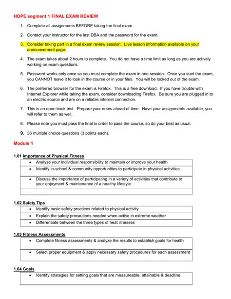 Hope Segment 1 Exam Review Answers Doc