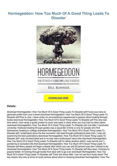 Hormegeddon: How Too Much Of A Good Thing Leads To Disaster Ebook PDF