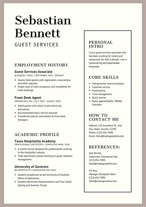 Hospitality Resume Template Word