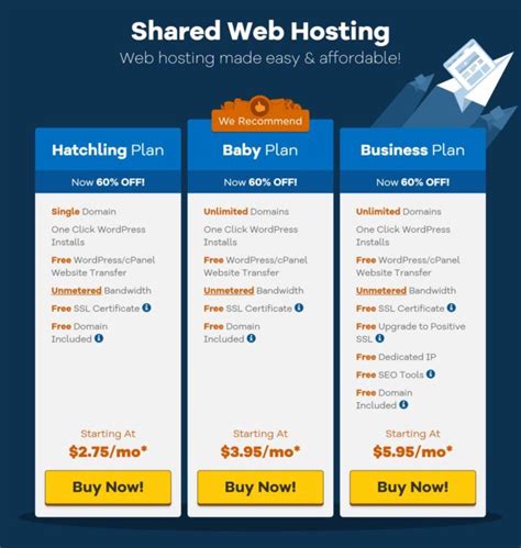 HostGator shared hosting plan comparison table