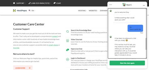 HostPapa customer support options