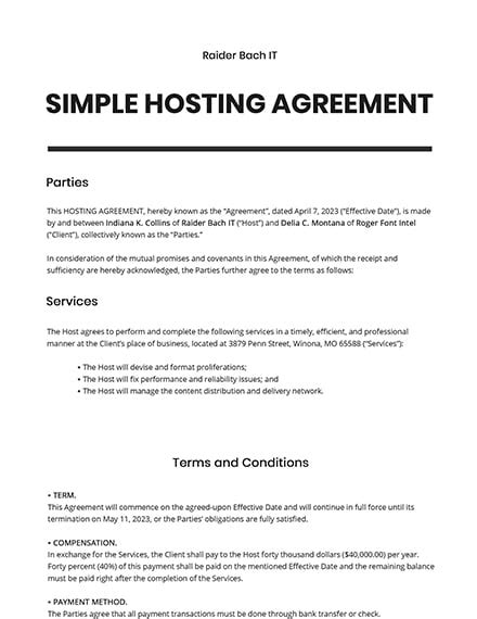 Hosting Agreement Template