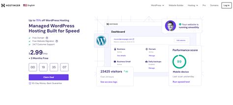 Hostinger WordPress hosting performance and features chart