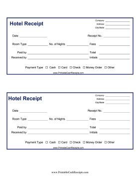Hotel Room Receipt Template