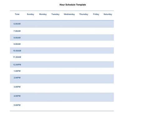 Hourly Itinerary Template