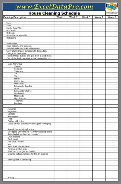 House Cleaning Schedule Template Excel