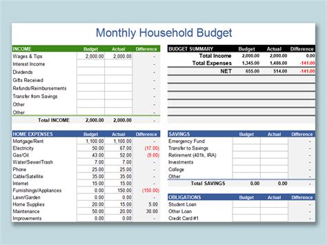 Household Budget Template Excel