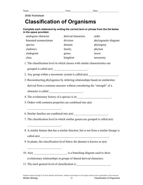 How Biologists Classify Organisms Answer Key Doc