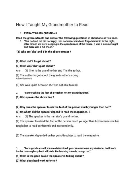 How I Taught My Grandmother Question Answer Pdf Reader